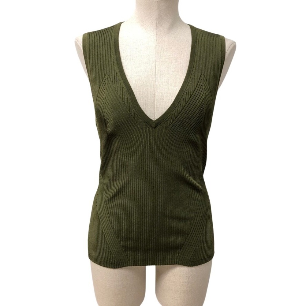 Veronica Beard Knit Tank Top Womens S Olive Green Ribbed V-Neck Sleeveless